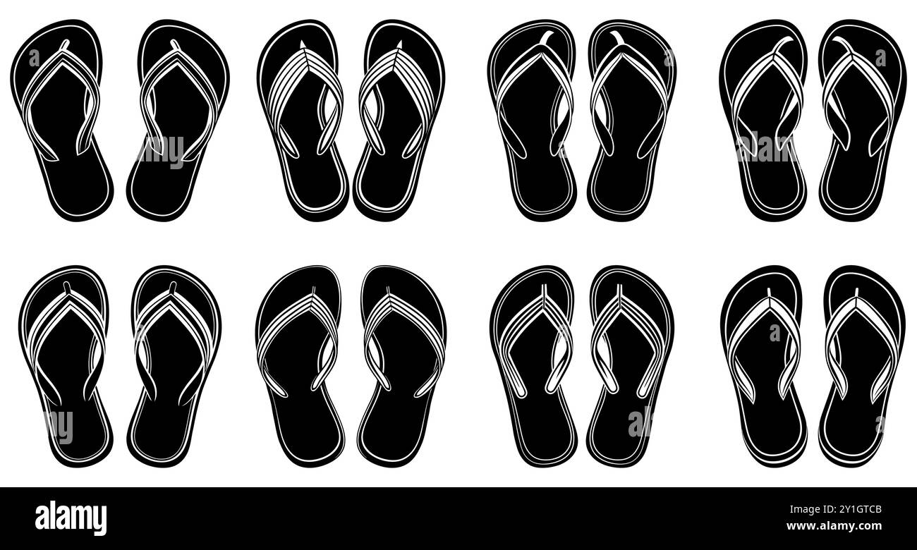 Flip Flop-Symbole gesetzt. Schwarzes Flipflop-Symbol auf weißem Hintergrund. Vektorabbildung Stock Vektor