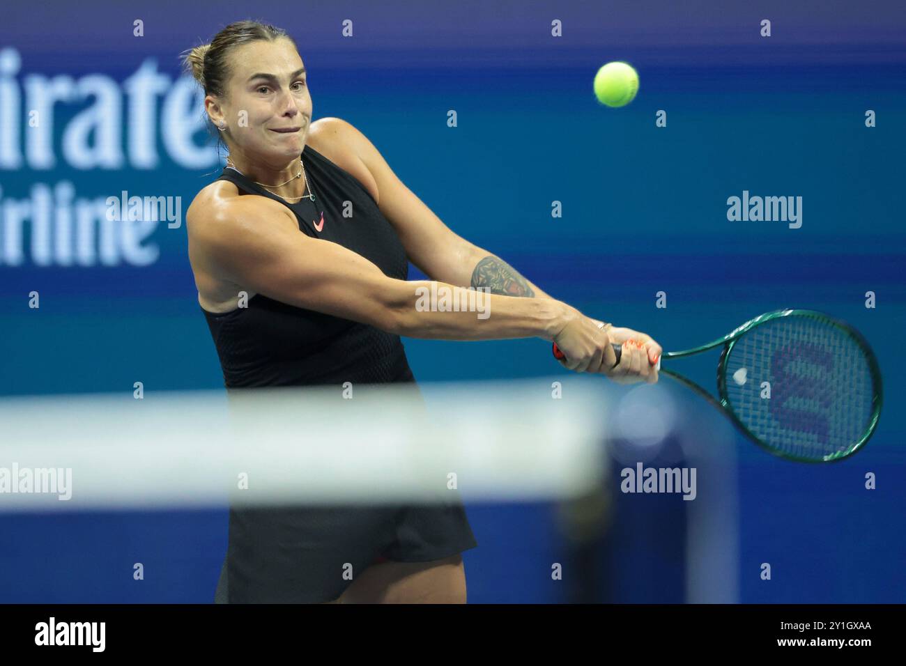 New York, Etats Unis. September 2024. Aryna Sabalenka (Weißrussland) am 11. Tag des Grand Slam-Tennisturniers 2024 am 5. September 2024 im USTA Billie Jean King National Tennis Center in New York, USA – Foto Jean Catuffe/DPPI Credit: DPPI Media/Alamy Live News Stockfoto