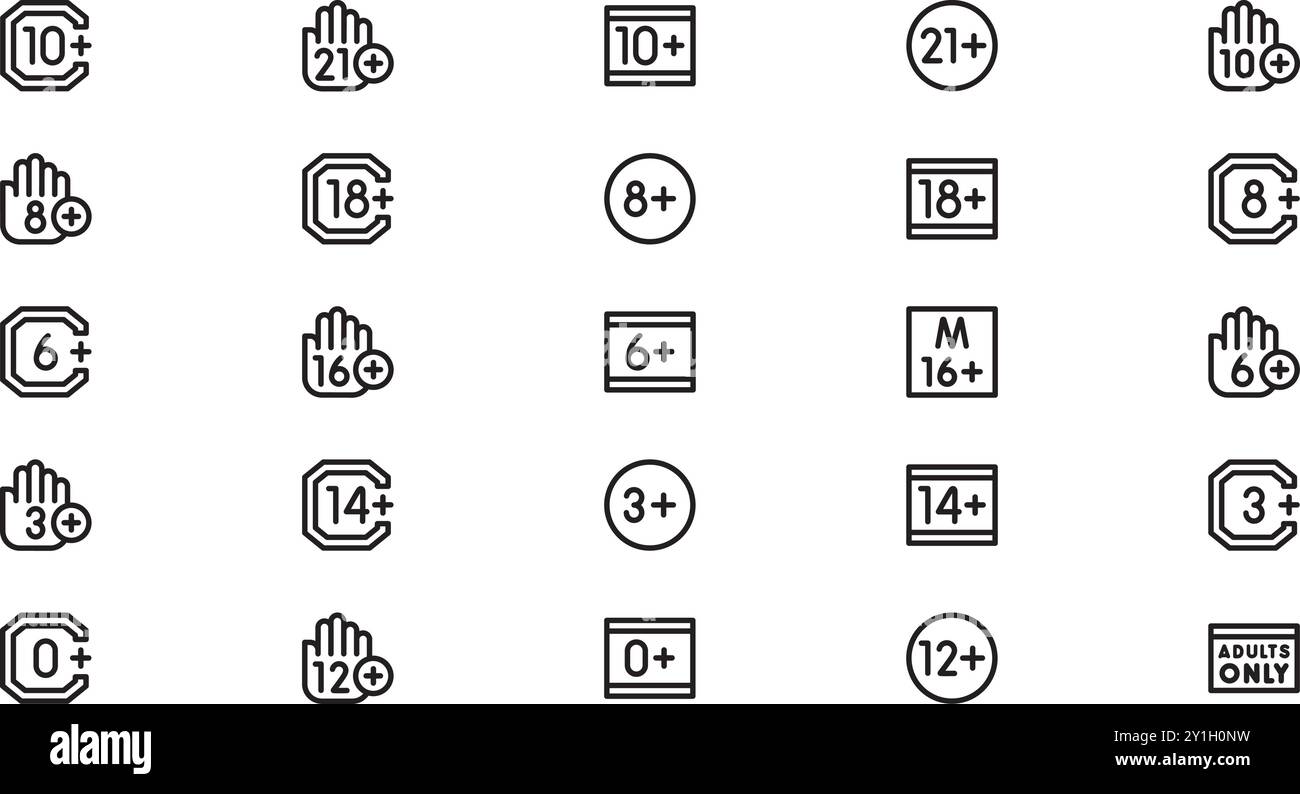 Symbole für Altersbeschränkung hochwertige Sammlung von Vektorsymbolen mit bearbeitbarer Kontur. Ideal für professionelle und kreative Projekte. Stock Vektor