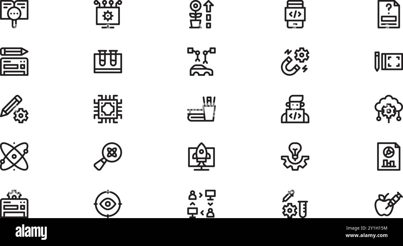 Icons für Forschung und Entwicklung hochwertige Vektorsymbole mit editierbarer Kontur. Ideal für professionelle und kreative Projekte. Stock Vektor
