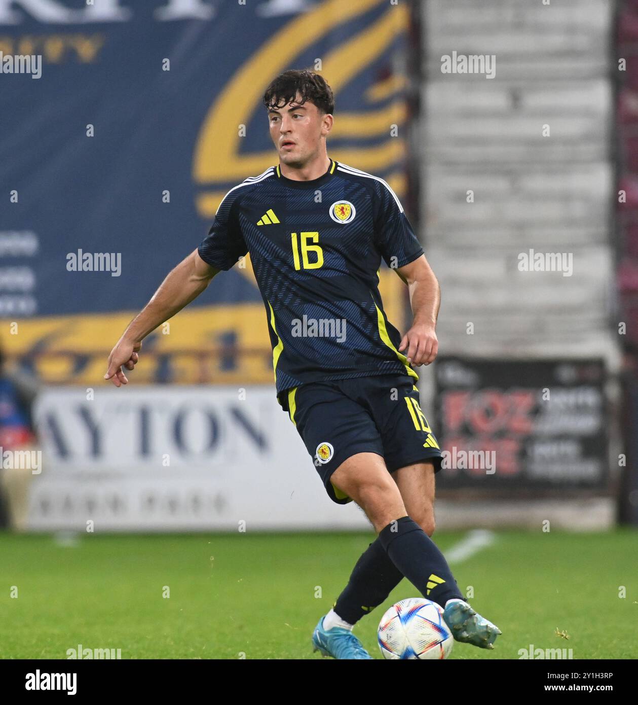 . Qualifikation zur UEFA-U21-Meisterschaft Schottland gegen Spanien. , . Tynecastle Park, Edinburgh. Scotland U21 Lewis Neilson of (St Johnstone auf Leihgabe von Hearts) Credit: eric mccowat/Alamy Live News Stockfoto