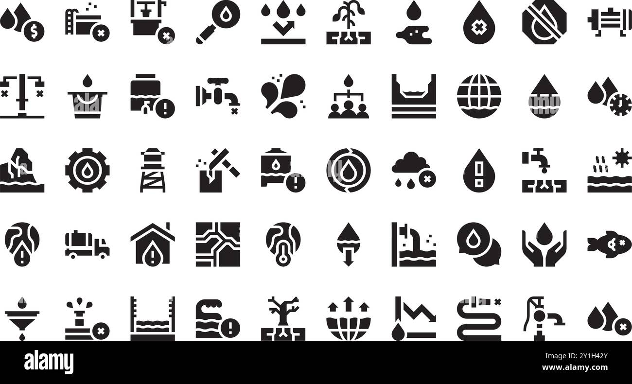 Wasserkrisen-Symbole hochwertige Vektorsymbole mit editierbarer Kontur. Ideal für professionelle und kreative Projekte. Stock Vektor