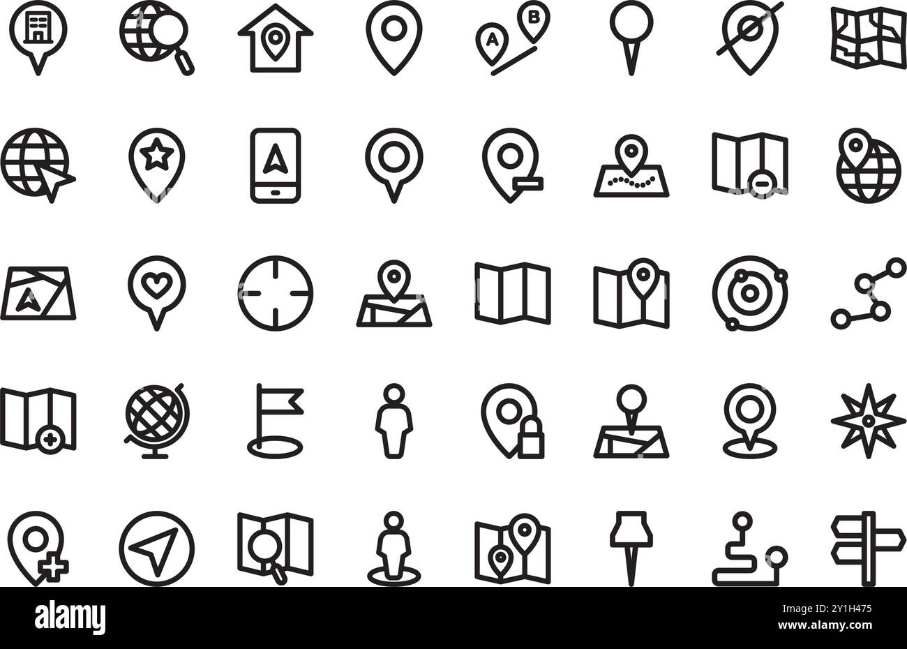 Karten und Positionen lineare Symbole hochwertige Vektorsymbole Sammlung mit bearbeitbarer Kontur. Ideal für professionelle und kreative Projekte. Stock Vektor