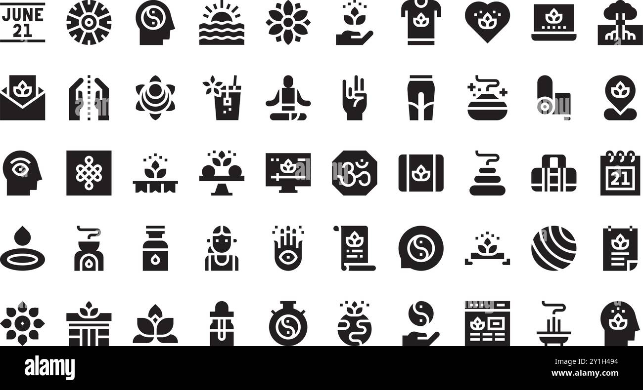 Internationaler Tag der Yoga-Symbole hochwertige Vektor-Icons-Kollektion mit editierbarem Strich. Ideal für professionelle und kreative Projekte. Stock Vektor