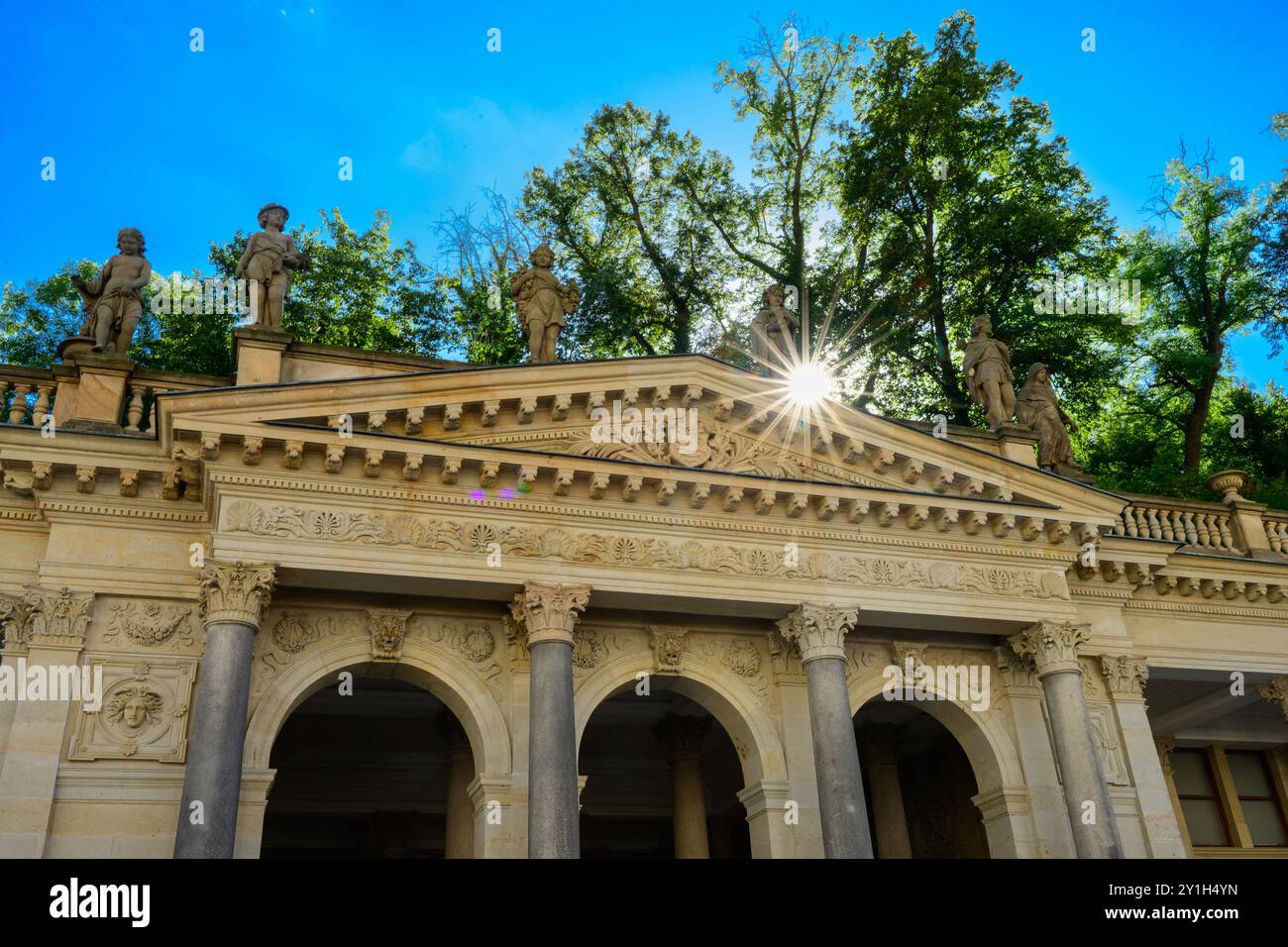 Mühlenkolonnade Mlynska Kolonada Neo Renaissance Außenansicht in Karlsbad, Karlsbad, Tschechische Republik Stockfoto
