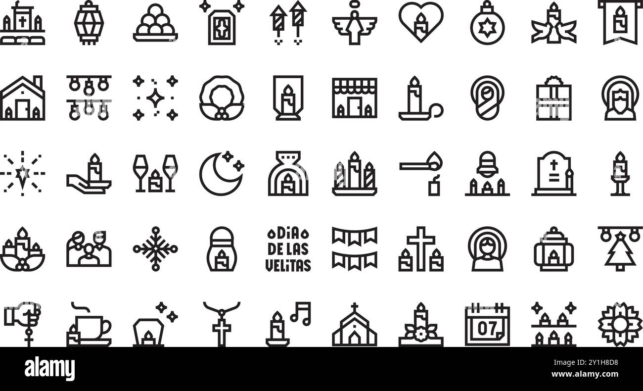 DIA de las velitas Icons hochwertige Vektor-Icons-Kollektion mit editierbarer Kontur. Ideal für professionelle und kreative Projekte. Stock Vektor