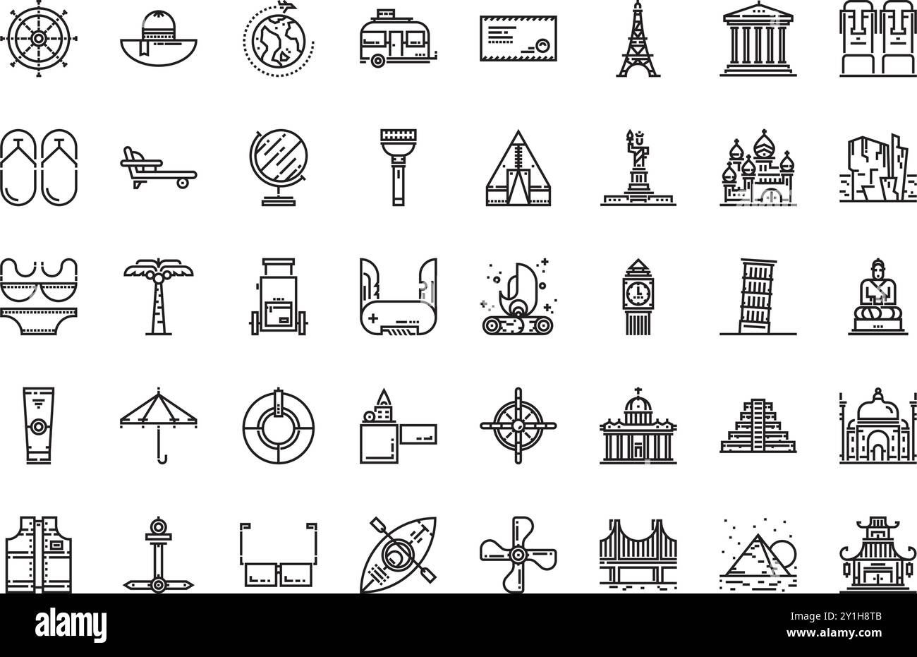 Reisesymbole hochwertige Vektorsymbole mit bearbeitbarer Kontur. Ideal für professionelle und kreative Projekte. Stock Vektor