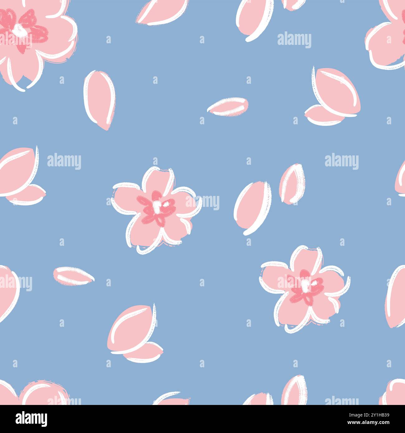 Hand gezeichnete Blumenstifte blaue Hintergrundillustration nahtloser Musterdruck für Textilgewebe Vektor Grafik Artwork Stock Vektor