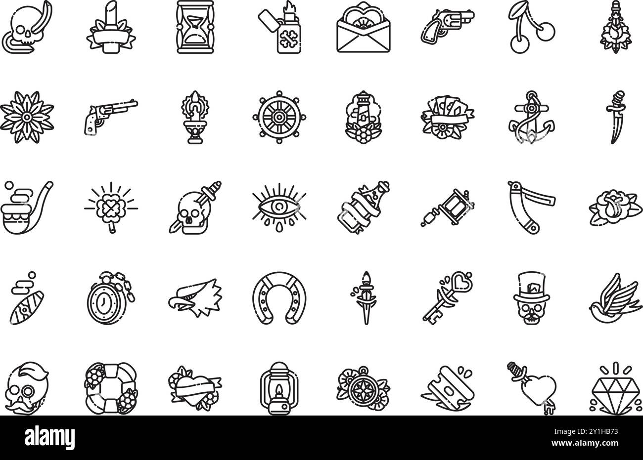 Vintage-Tattoo-Symbole hochwertige Vektor-Icons-Kollektion mit editierbarer Kontur. Ideal für professionelle und kreative Projekte. Stock Vektor