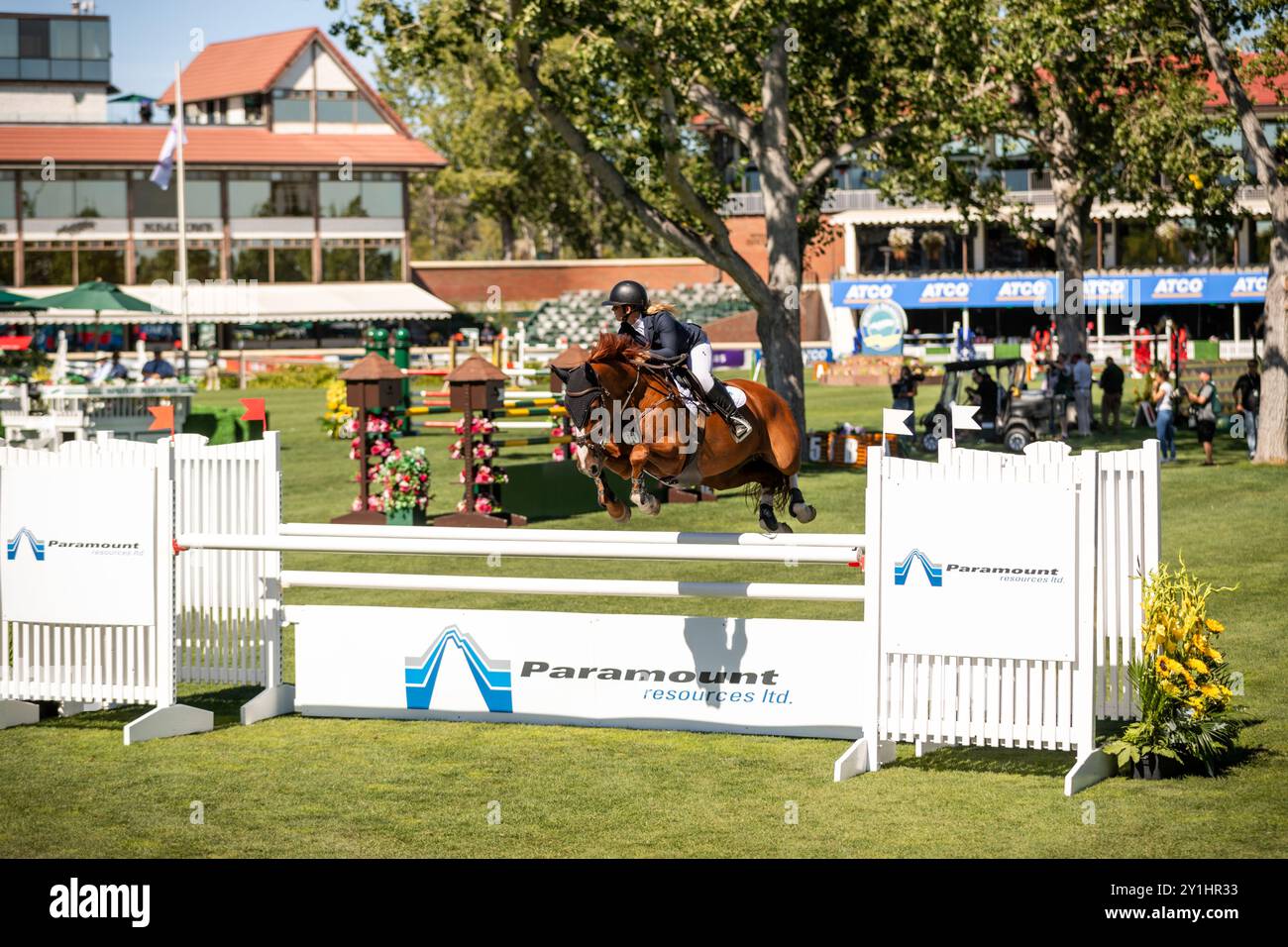 Calgary, Kanada - 6. September 2024. Jaydan Stettner aus Kanada tritt während der Rolex Masters in der 1,45 m langen CSI2*-Klasse in Spruce Meadows an. Mark Spowar Stockfoto