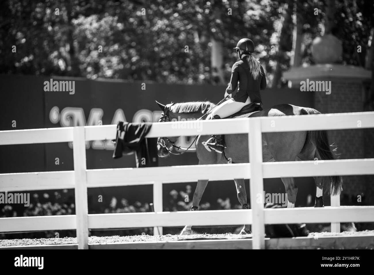 Calgary, Kanada - 6. September 2024. Jaydan Stettner aus Kanada tritt während der Rolex Masters in der 1,45 m langen CSI2*-Klasse in Spruce Meadows an. Mark Spowar Stockfoto