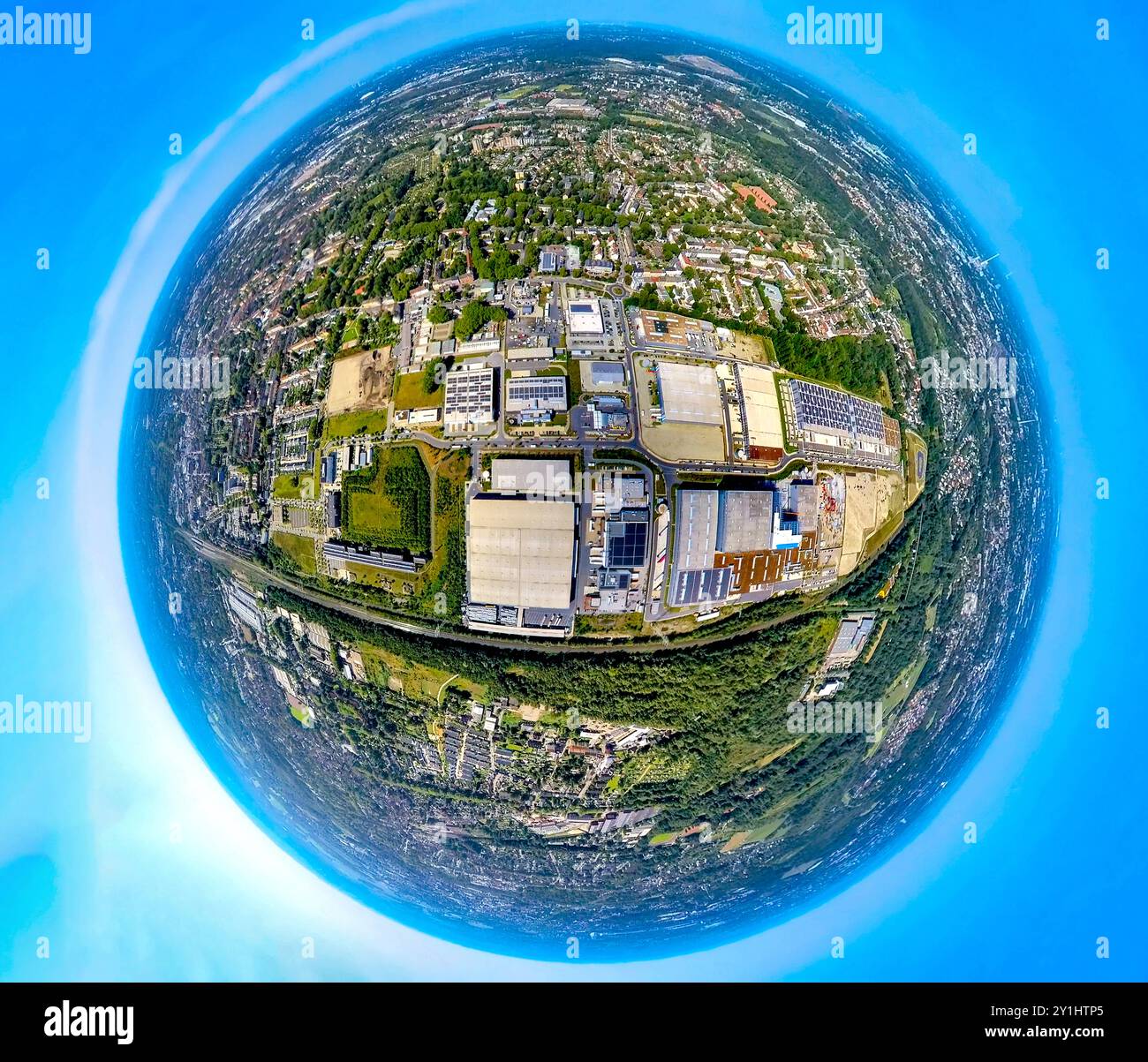 Luftbild, Gewerbegebiet Industriepark Schalker Verein, Europastraße, mit bilstein GROUP und Dokas Handelsgesellschaft mbH, Erdkugel, Fisheye Aufnahme, Fischaugen Aufnahme, 360 Grad Aufnahme, winzige Welt, kleiner Planet, Fischaugenbild, Bulmke-Hüllen, Gelsenkirchen, Ruhrgebiet, Nordrhein-Westfalen, Deutschland ACHTUNGxMINDESTHONORARx60xEURO *** Luftansicht, Industriepark Schalker Verein, Europastraße, mit bilstein GROUP und Dokas Handelsgesellschaft mbH, Globus, Fischaugenbild, 360 Grad Bild, winzige Welt, kleiner Planet, Fischaugenbild, Bulmke Hüllen, Gelsenkirchen, Ruhrgebiet, Nordrhein-Westphal Stockfoto