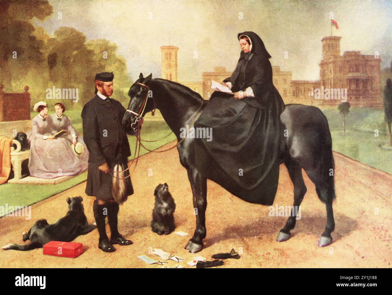 Queen Victoria in Osborne, 1865-67. Von Edwin Landseer (1802-1873). Königin Victoria (1819–1901), fotografiert mit ihrem schottischen persönlichen Begleiter John Brown (1826–1883), im Osborne House. Brown war auch ein Ghillie für Prinz Albert. Stockfoto