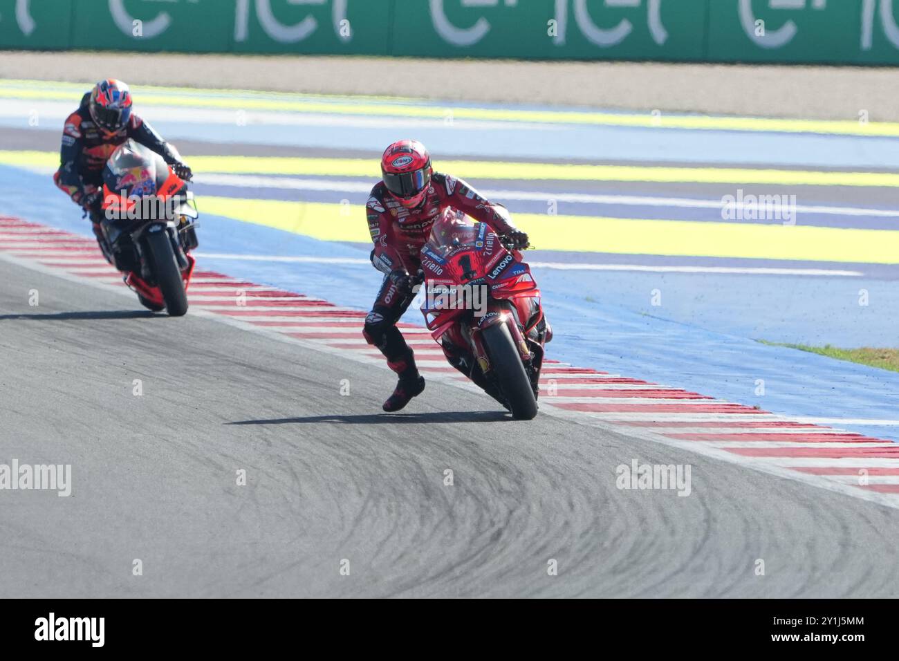 Misano Adriatico, Italien. September 2024. 01 Francesco Bagnaia (Ita-Ducati Lenovo Team) während des Gran Premio Red Bull di San Marino e della Riviera di Rimini Qualifying MotoGP von San Marino auf dem Misano World Circuit Marco Simoncelli in Misano Adriatico, Italien am 7. September 2024. (Foto: Fabio Averna/SIPA USA) Credit: SIPA USA/Alamy Live News Stockfoto