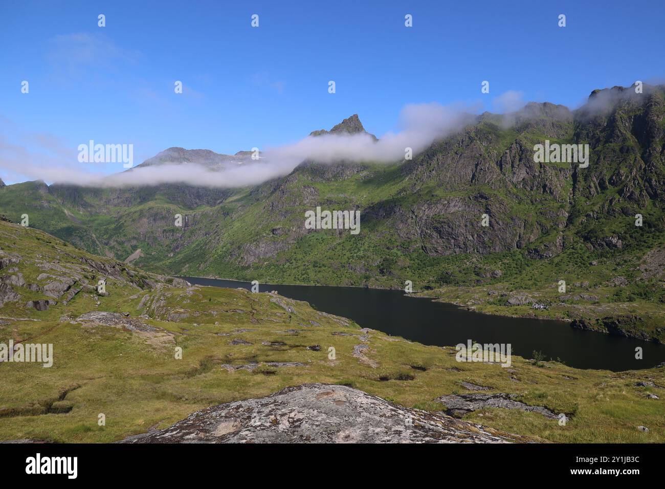 Fantastischer Blick auf die Lofoten Landschaft im Dorf A in Lofoten, Norwegen Stockfoto