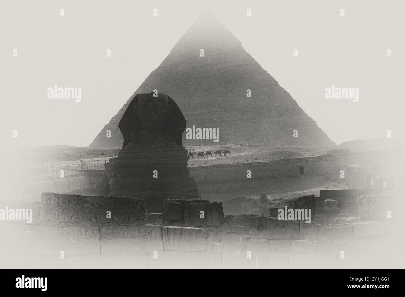 Die große Sphinx von Gizeh, der Pyramidenkomplex von Gizeh, auch bekannt als die Gizeh-Nekropole Kairo, Ägypten. Stockfoto
