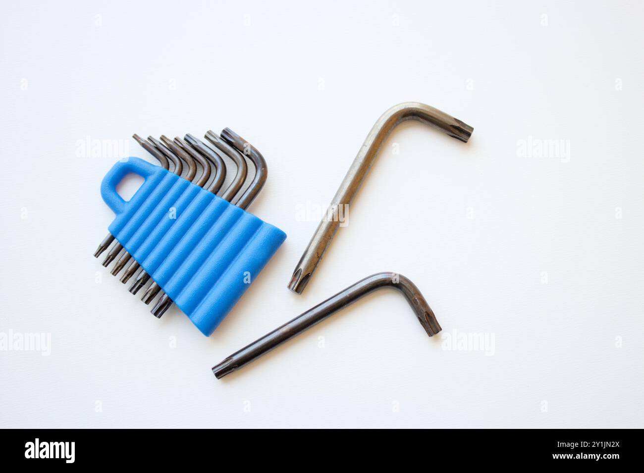 Innensechskantschlüssel. Sechskant-L-Schlüsselsatz für Mechanik, Reparatur, Wartung und industrielle Arbeiten. Inbusschlüssel-Werkzeugsatz für Handwerker oder Auftragnehmer. Hardware. Stockfoto