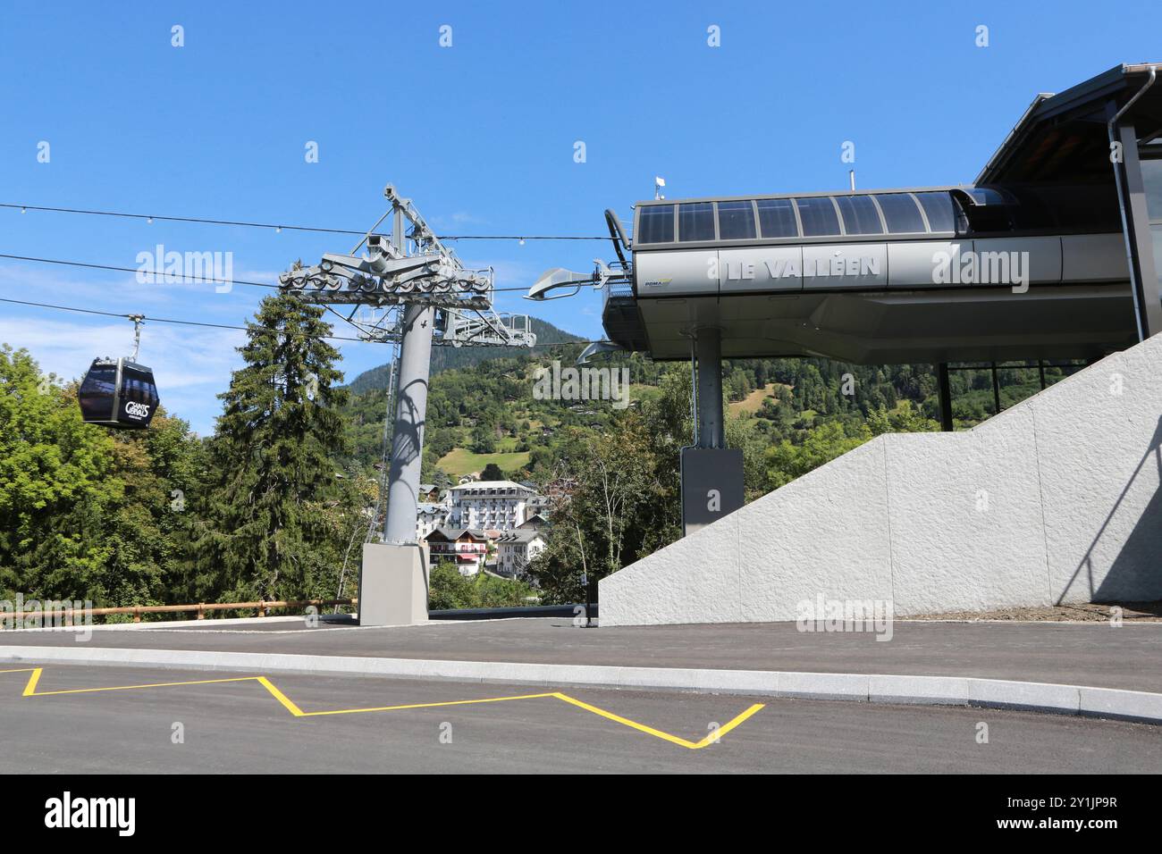 Ascenseur Le Valléen. Saint-Gervais-les-Bains. Haute-Savoie. Auvergne-Rhône-Alpes. Frankreich. Europa. Stockfoto