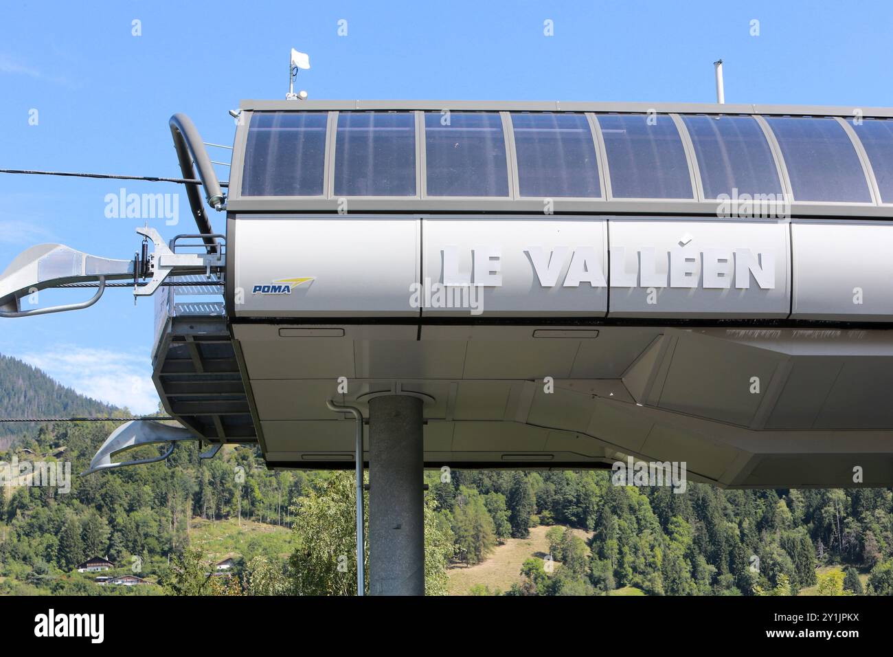Ascenseur Le Valléen. Saint-Gervais-les-Bains. Haute-Savoie. Auvergne-Rhône-Alpes. Frankreich. Europa. Stockfoto