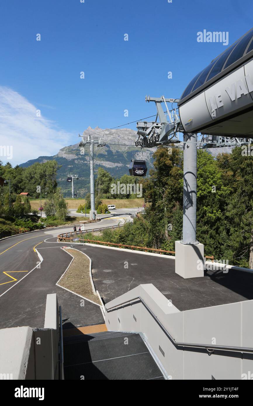 Ascenseur Le Valléen. Aiguilles de Warens. Saint-Gervais-les-Bains. Haute-Savoie. Auvergne-Rhône-Alpes. Frankreich. Europa. Stockfoto