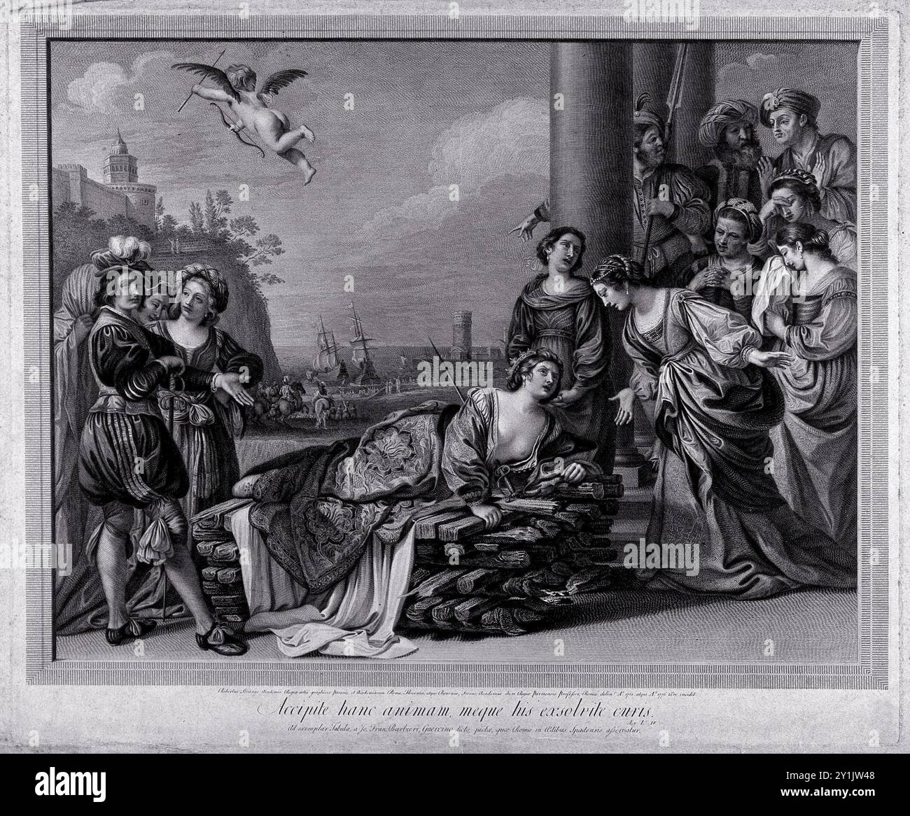 Martyrium der heiligen Agnes. Stich von R. Strange, 1776, nach G.F. Barbieri, il Guercino. Stockfoto