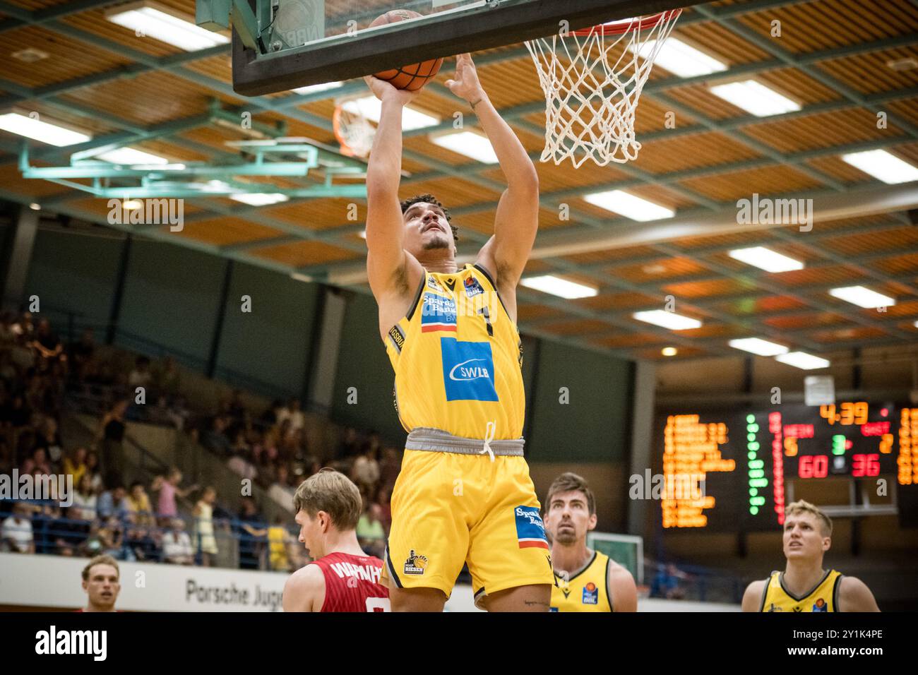 Joel Scott (MHP Riesen Ludwigsburg, #01) auf dem Weg zum Korb / GER, Testspiel MHP Riesen Ludwigsburg - Gießen 46ers, Basketball, Bundesliga, easycredit BBL, Spielzeit 2024/2025, 07.09.2024 Foto: Eibner/Sandy Dinkelacker Stockfoto