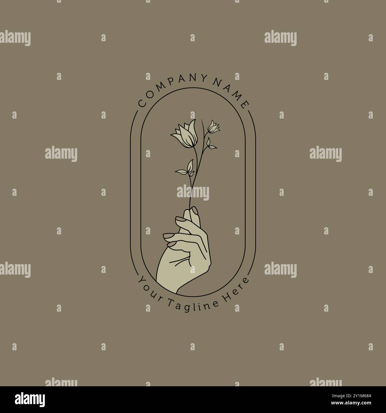 Handgezeichnetes Vektor-Logo mit Blumenmuster im minimalistischen und femininen Stil. Creative Line Art Blumenlogovorlage für Designstudio, Spa, Hochzeit, Blumengeschäft, Schönheit A Stock Vektor