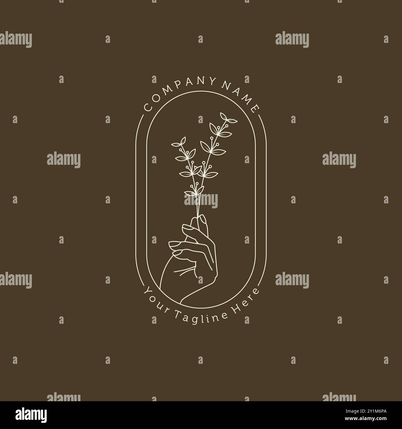 Handgezeichnetes Vektor-Logo mit Blumenmuster im minimalistischen und femininen Stil. Creative Line Art Blumenlogovorlage für Designstudio, Spa, Hochzeit, Blumengeschäft, Schönheit A Stock Vektor