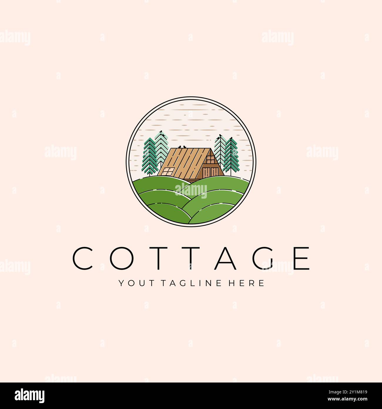 Cottage Landscape Logo Vektor Illustration Design, Outdoor Logo Design Stock Vektor