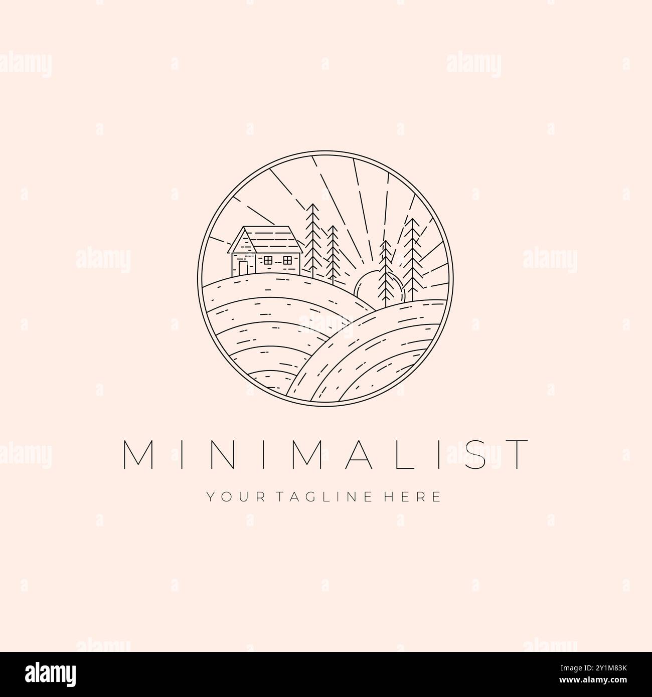 Minimalistisches Lineares Logo-Illustrationsdesign Der Landschaft, Logo-Design Im Freien Stock Vektor