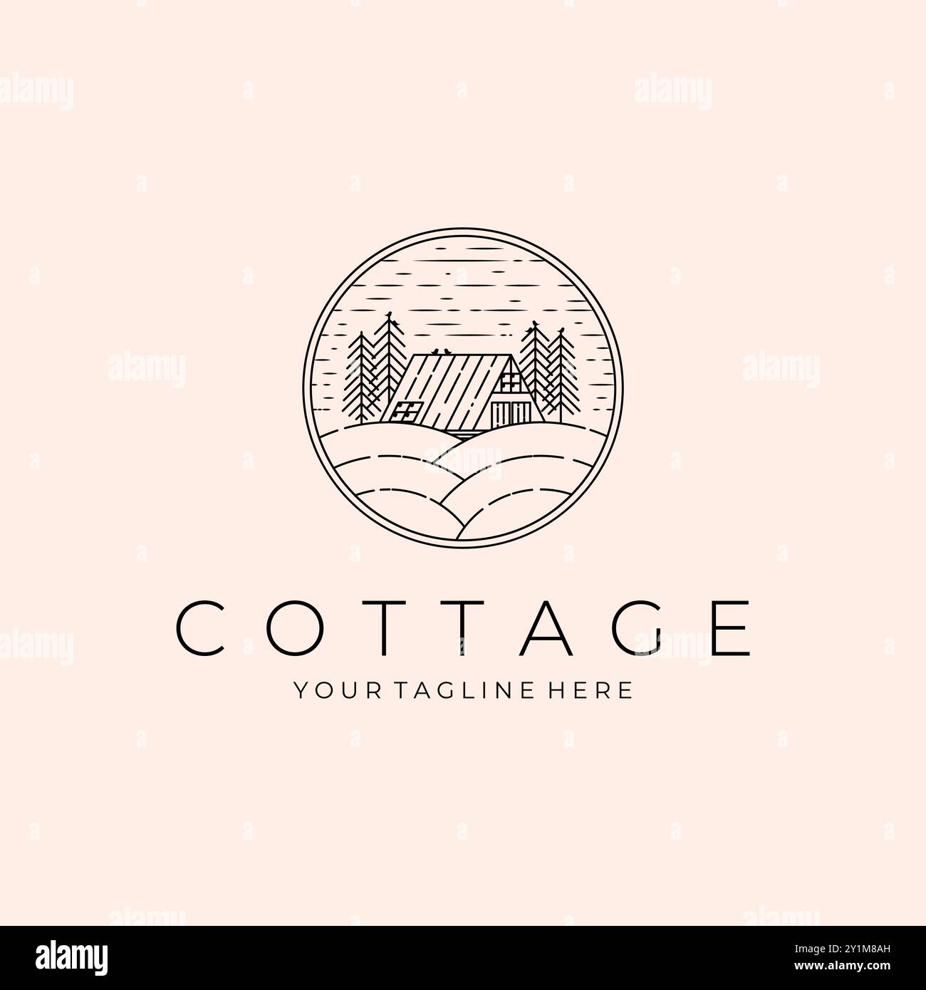 Cottage Landscape Logo Vektor Illustration Design, Outdoor Logo Design Stock Vektor