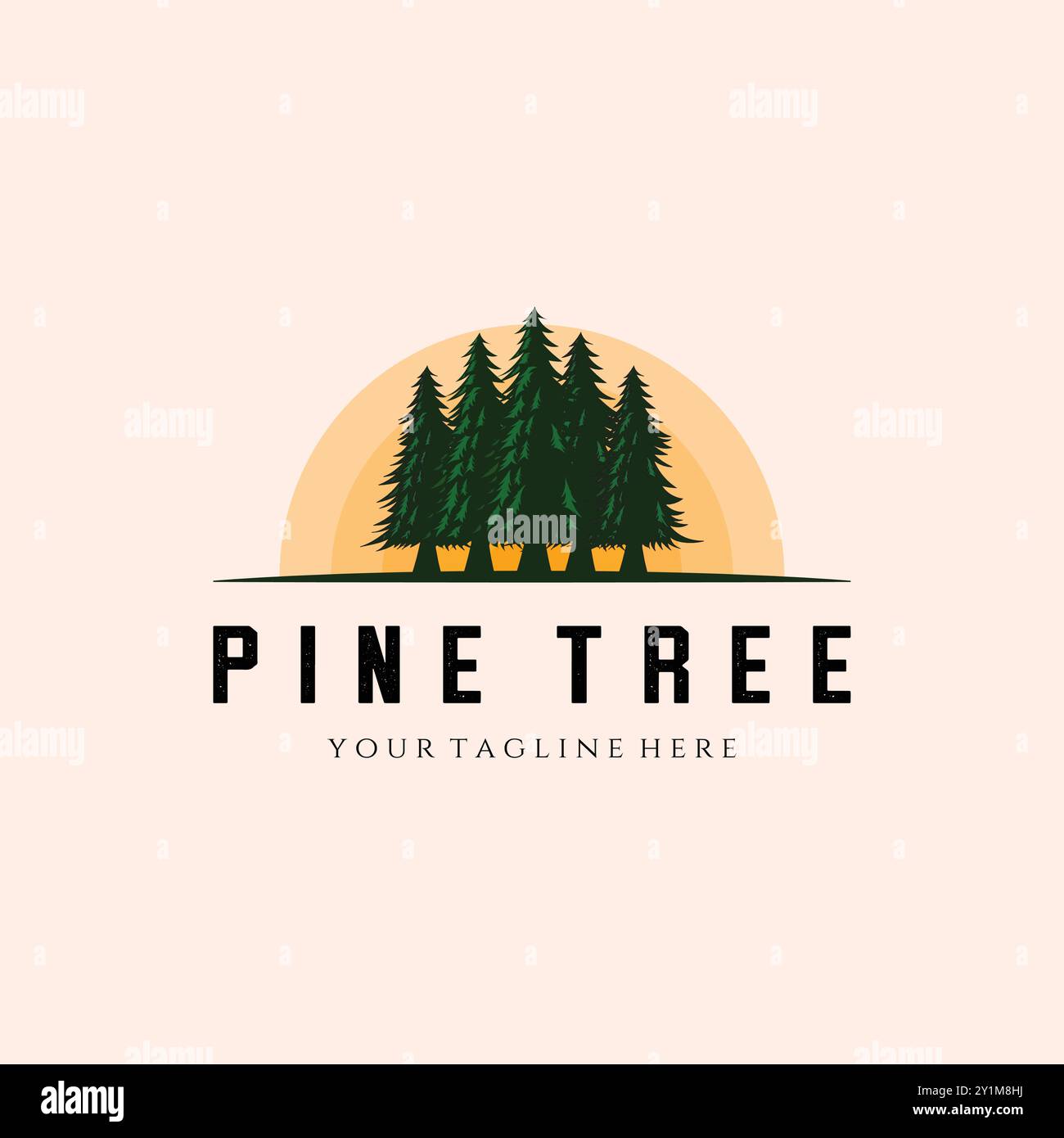 Pine Tree Landscape Logo Vintage Vektor Vorlage Illustration Design, Wald Vintage Logo Design Stock Vektor