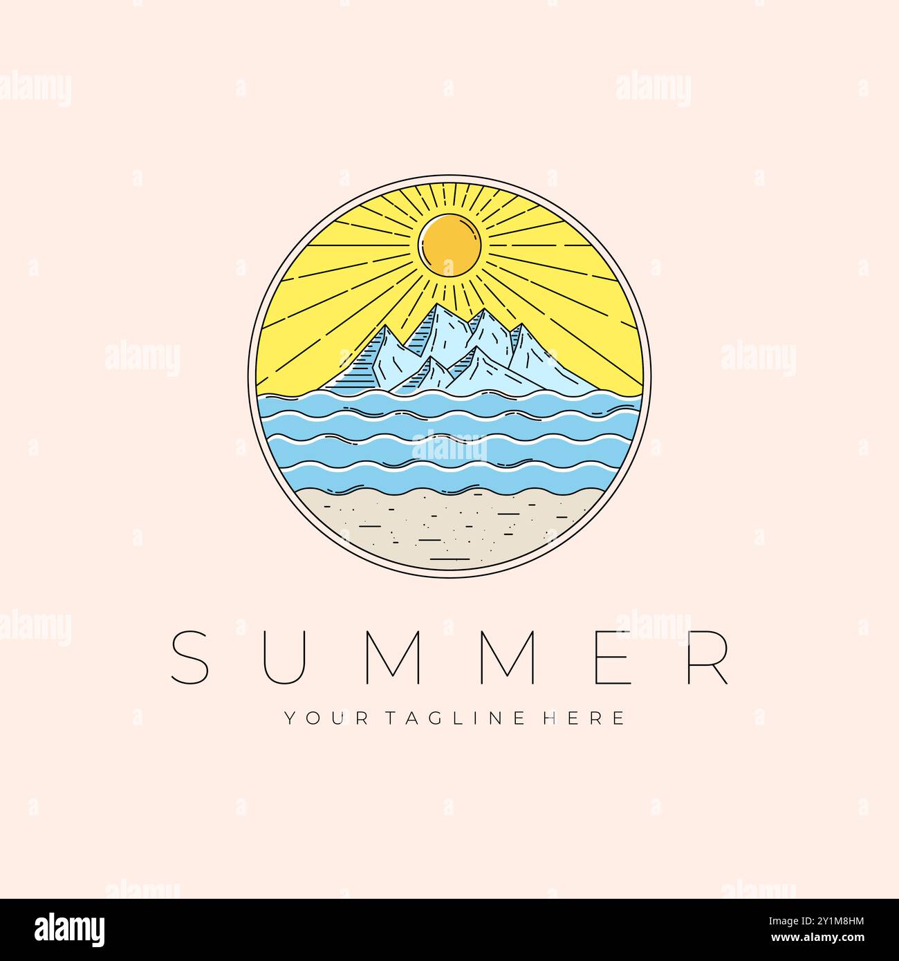 Strand Landschaft Logo Vektor Illustration Design, Mountain View Landschaft Design Stock Vektor