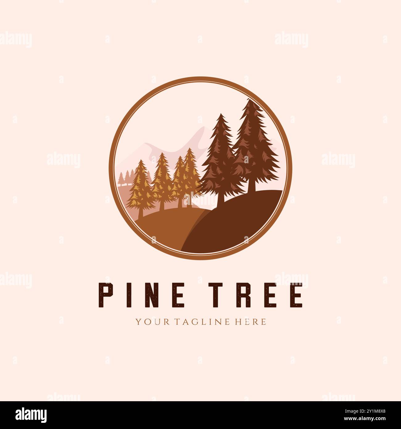 Herbst Pine Hill Landschaft Vintage Logo Vektor Vorlage Illustration Design Stock Vektor