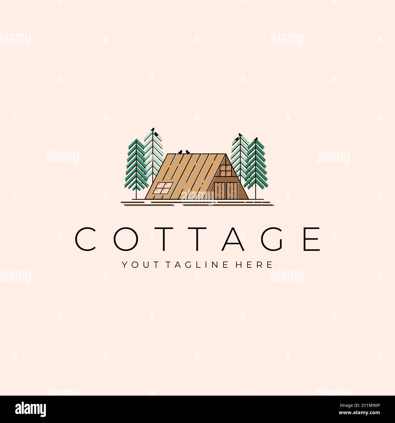 Cottage Landscape Logo Vektor Illustration Design, Outdoor Logo Design Stock Vektor