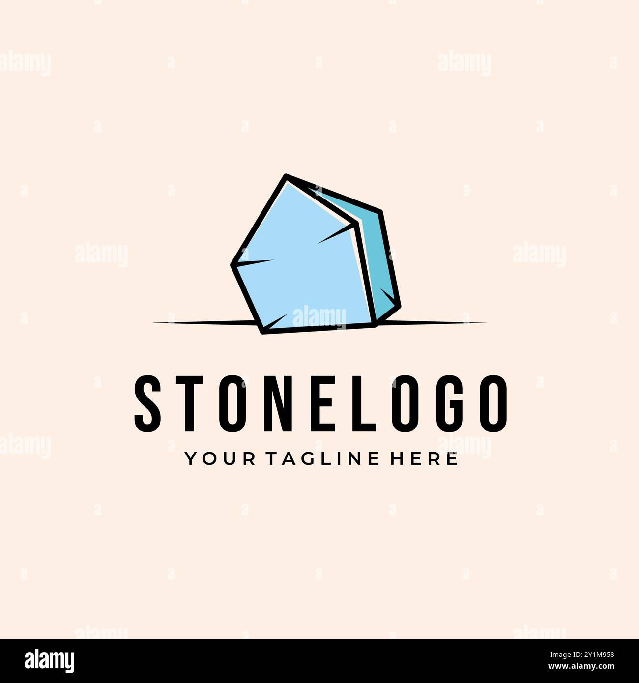 Stein-Logo-Linie Kunst Minimalistischer Vektor-Illustration-Vorlage-Design, Blauer Stein-Logo-Design Stock Vektor