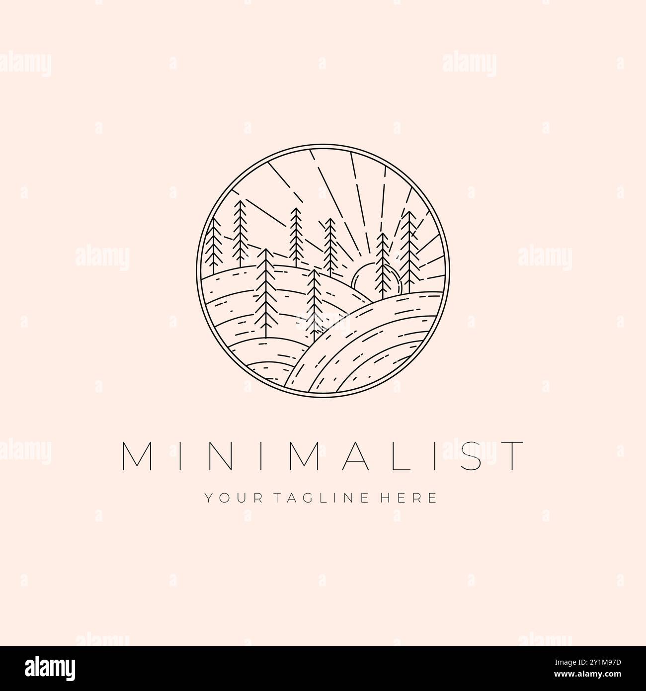 Minimalistisches Lineares Logo-Illustrationsdesign Der Landschaft, Logo-Design Im Freien Stock Vektor