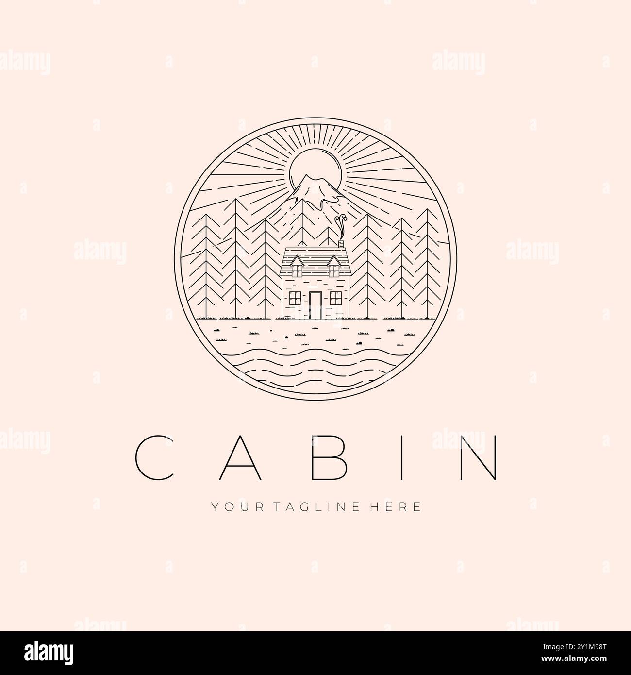 Kabine Landschaft Logo Vektor Illustration Design, Outdoor Logo Design Stock Vektor