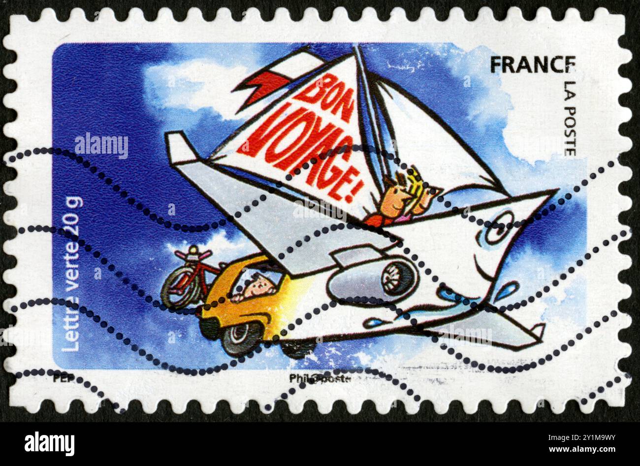 Timbre oblitéré France La Poste Lettre verte 20g Stockfoto