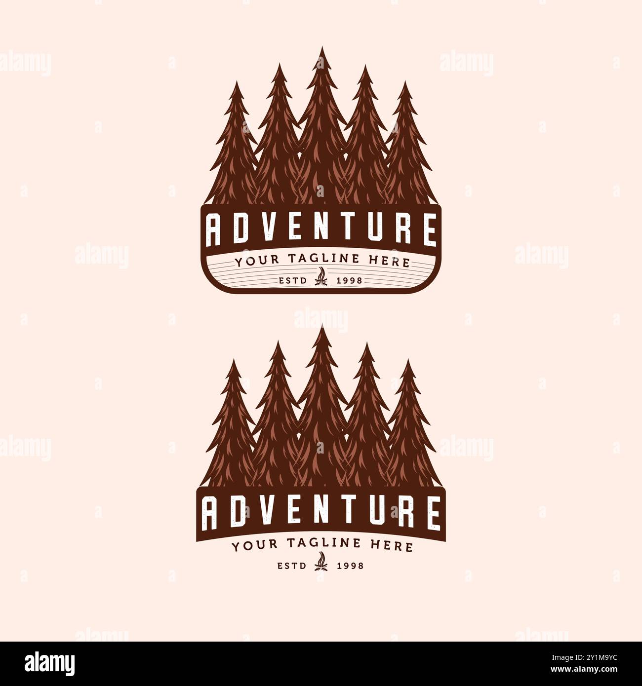 Set von Adventure Vintage Logo Vektor Illustration Design. Handgezeichnetes Logo-Design Für Den Außenbereich. Old Vintage Outdoor Adventure Logo-Konzept. Stock Vektor