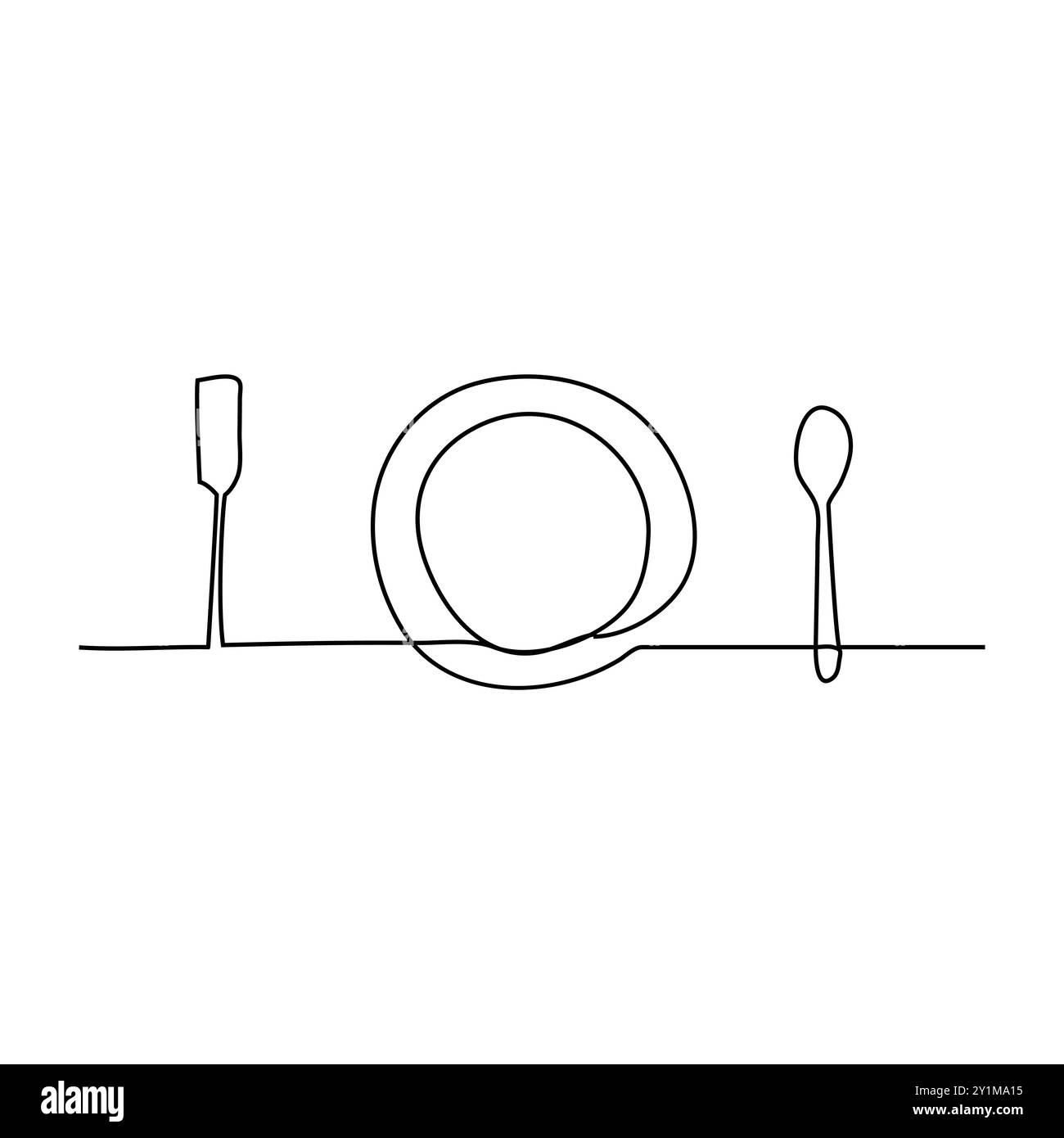 Kontinuierlich, Linie, Zeichnung, Hand, Halten, Messer, Gabel, ein, einfach, minimalistisch, Kunst, Illustration, Vektor, Design, einfach, Kontur, Besteck, Stock Vektor