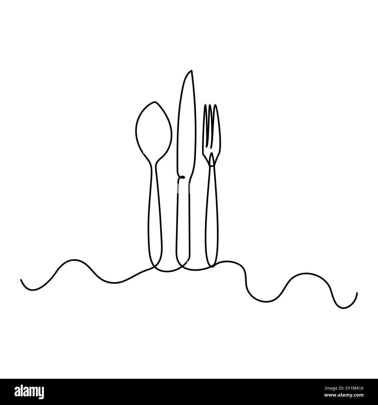 Kontinuierlich, Linie, Zeichnung, Hand, Halten, Messer, Gabel, ein, einfach, minimalistisch, Kunst, Illustration, Vektor, Design, einfach, Kontur, Besteck, Stock Vektor
