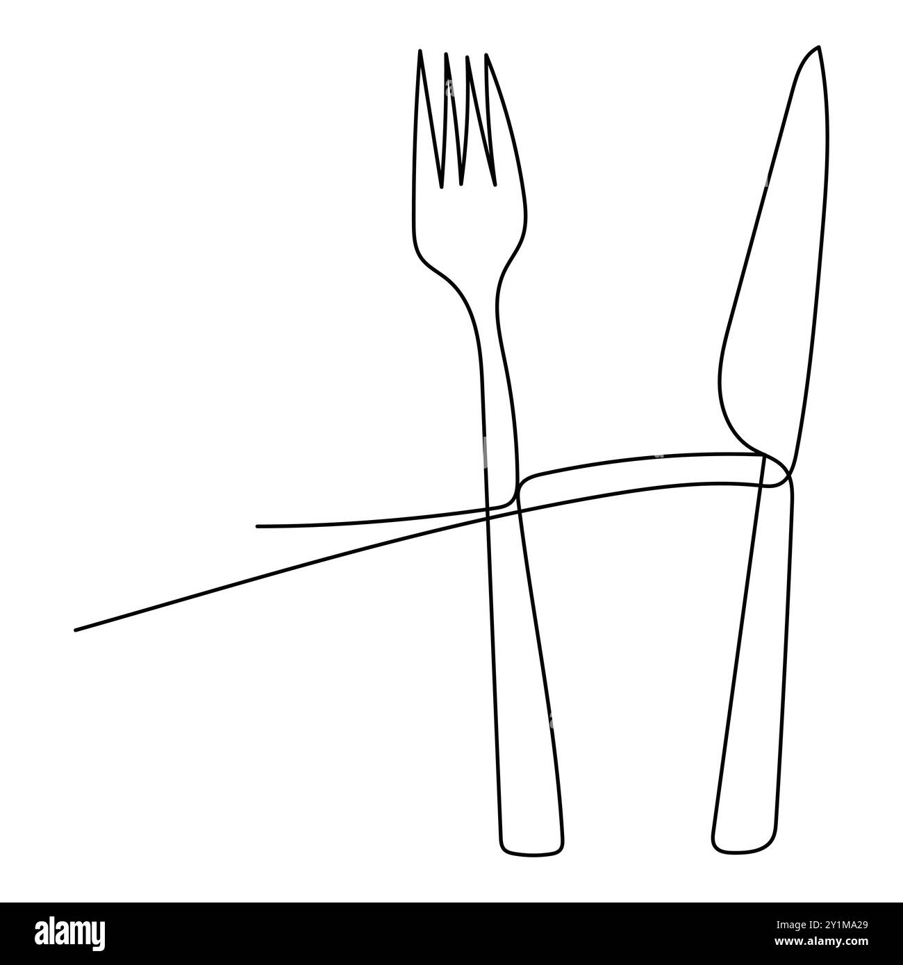 Kontinuierlich, Linie, Zeichnung, Hand, Halten, Messer, Gabel, ein, einfach, minimalistisch, Kunst, Illustration, Vektor, Design, einfach, Kontur, Besteck, Stock Vektor
