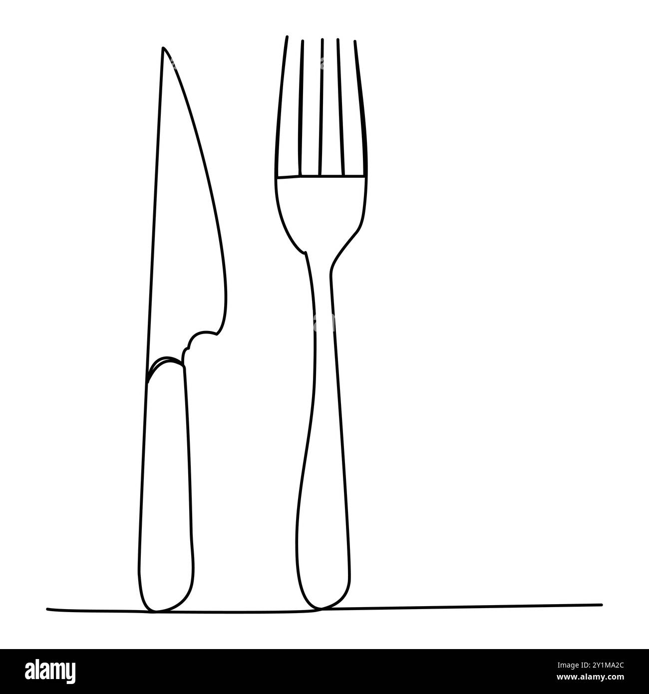 Kontinuierlich, Linie, Zeichnung, Hand, Halten, Messer, Gabel, ein, einfach, minimalistisch, Kunst, Illustration, Vektor, Design, einfach, Kontur, Besteck, Stock Vektor