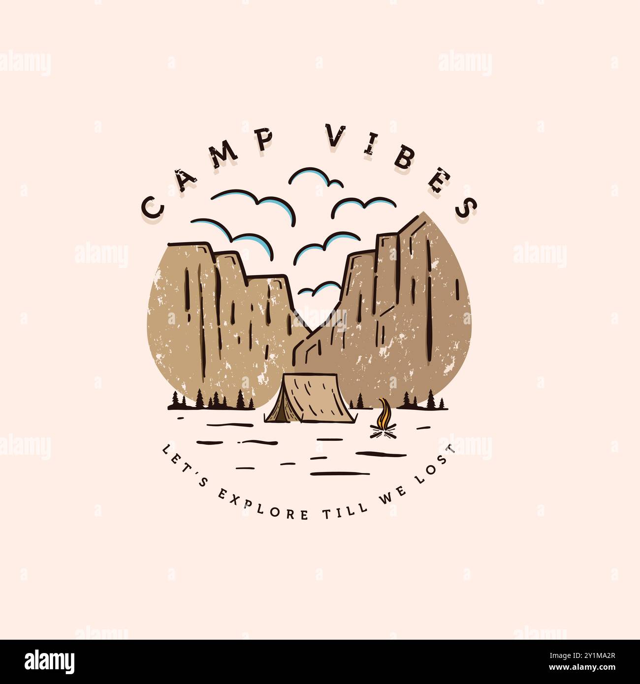 Outdoor Camping Logo Vektor Illustration Design. Sommercamp im Canyon Illustration Design. Camping Illustration Vektor Design. Stock Vektor