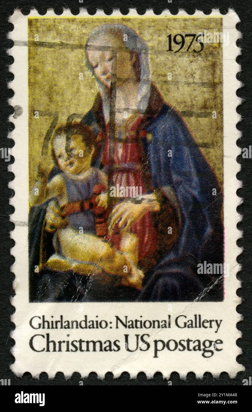 Timbre oblitéré US Postage Ghirlandaio National Gallery Christmas 1975 Stockfoto
