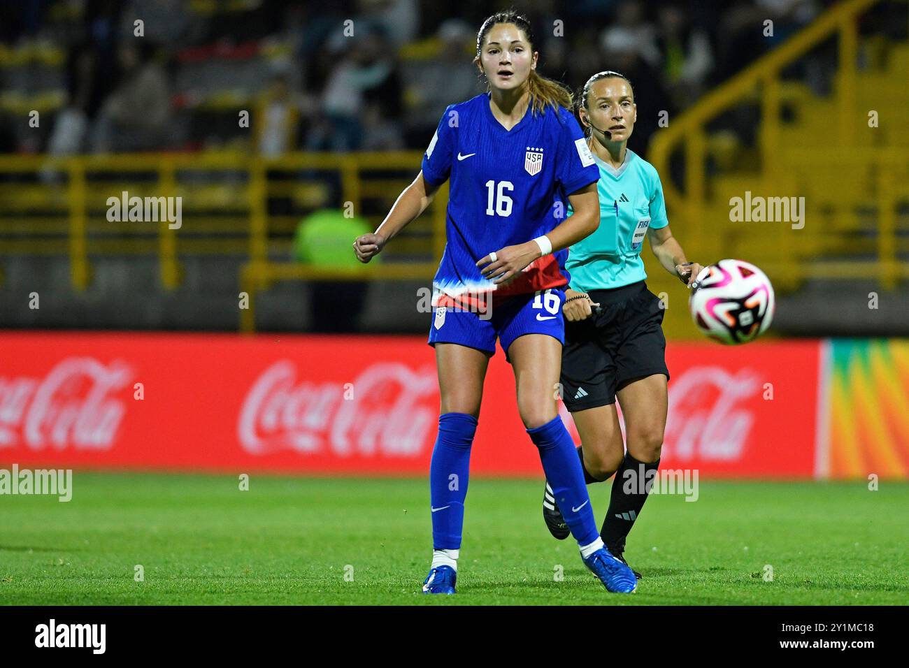 Bogota, Kolumbien. September 2024. Riley Jackson aus den Vereinigten Staaten während des Gruppenspiels der FIFA U-20-Frauen-Weltmeisterschaft Kolumbien 2024 zwischen den Vereinigten Staaten und Paraguay im Metropolitano de Techo Stadium in Bogota am 5. September 2024. Foto: Julian Medina/DiaEsportivo/Alamy Live News Credit: DiaEsportivo/Alamy Live News Stockfoto