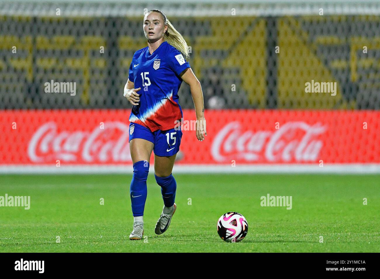 Bogota, Kolumbien. September 2024. Heather Gilchrist aus den Vereinigten Staaten während des Gruppenspiels der FIFA U-20-Frauen-Weltmeisterschaft Kolumbien 2024 zwischen den Vereinigten Staaten und Paraguay im Metropolitano de Techo Stadium in Bogota am 5. September 2024. Foto: Julian Medina/DiaEsportivo/Alamy Live News Credit: DiaEsportivo/Alamy Live News Stockfoto