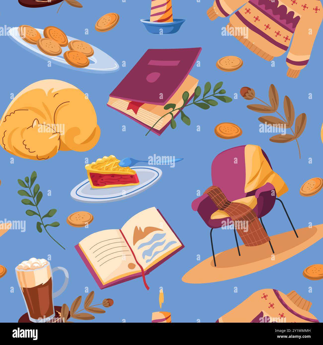 Gemütliche Herbstillustration mit Büchern Stock Vektor