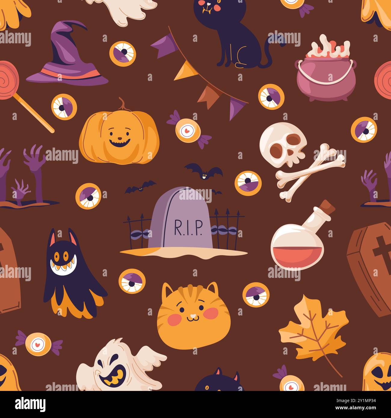 Niedliches, Nahtloses Halloween-Muster Stock Vektor